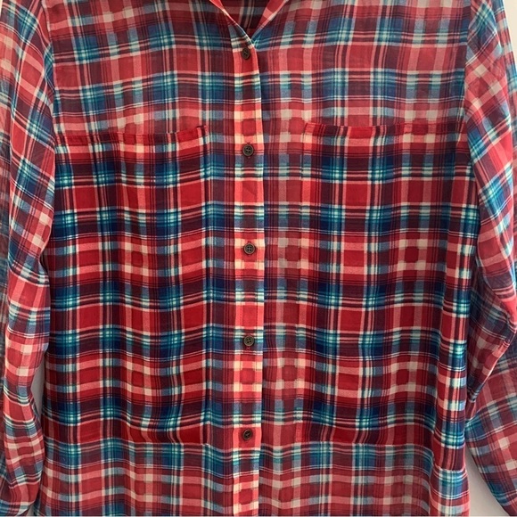 Shades of Grey Micah Cohen Women's Semi Sheer Plaid Shirt Small - Picture 2 of 7